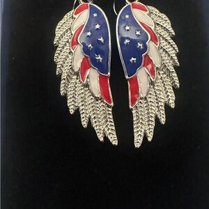 Silver Wing Earrings with Red, White, and Blue Accents